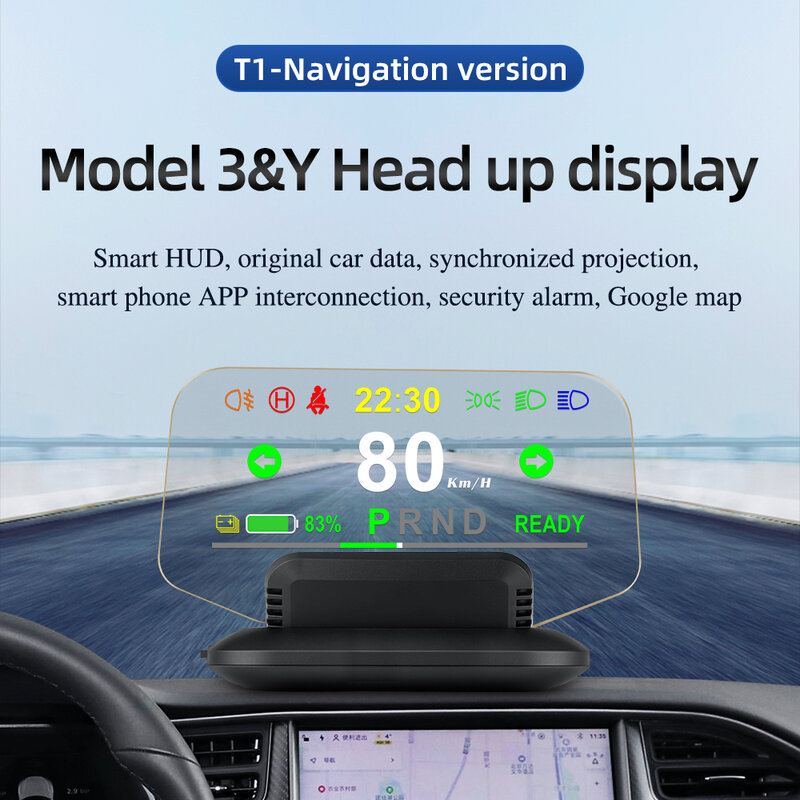 For Tesla Model 3/ Y Car HUD Head Up Display Speed Projector Overspeed Warning Alarm Water Temperature Voltage System Gear Guide
