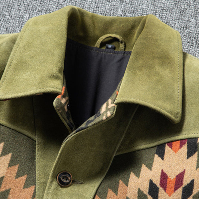 2021 verde estilo casual jaqueta de couro genuíno dos homens bolsos duplos plus size 5xl real natural vaca camurça primavera fino ajuste masculino casaco