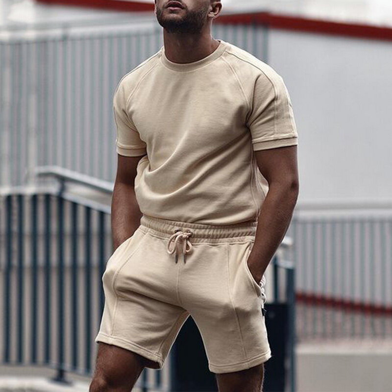 Treino masculino manga curta t-shorts e ternos do esporte curto sweatsuits roupas esportivas 2021 masculino verão 2 peça conjunto casual