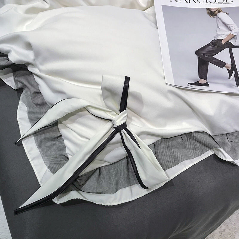 Laço branco consolador conjuntos de cama arco roupa cama super macio rainha conjunto 220x240cm capa edredão
