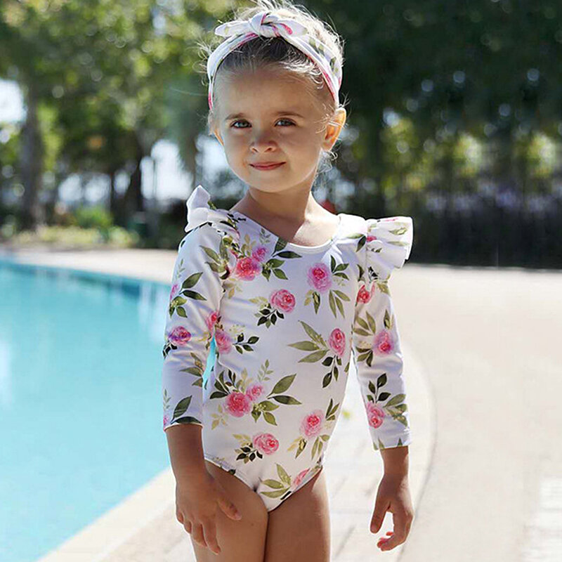 Meninas do bebê roupa de banho 2022 verão bonito manga longa criança um pedaço maiô terno de natação das crianças