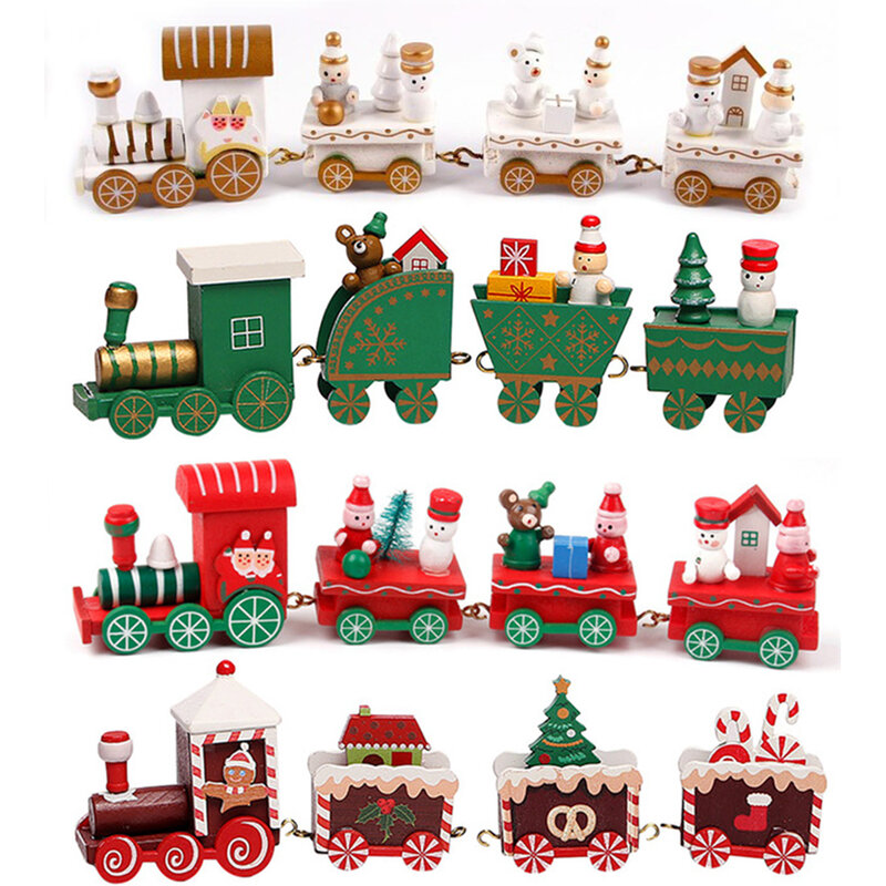 Train en bois ornements de noël, 4 pièces, décoration pour la maison, cadeau de Noel 2022, décor de nouvel an
