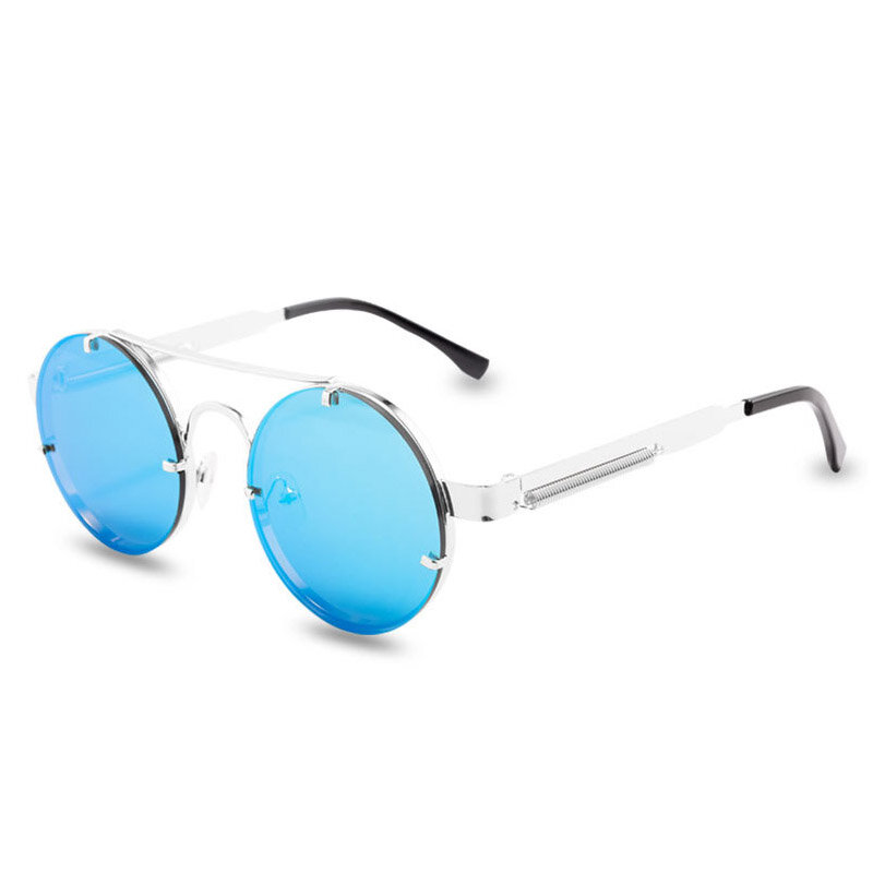 Steampunk مستديرة النظارات الشمسية العلامة التجارية تصميم الرجال النساء المعادن الشرير نظارات شمسية Vintage مكبرة UV400 ظلال نظارات Gafas دي سول