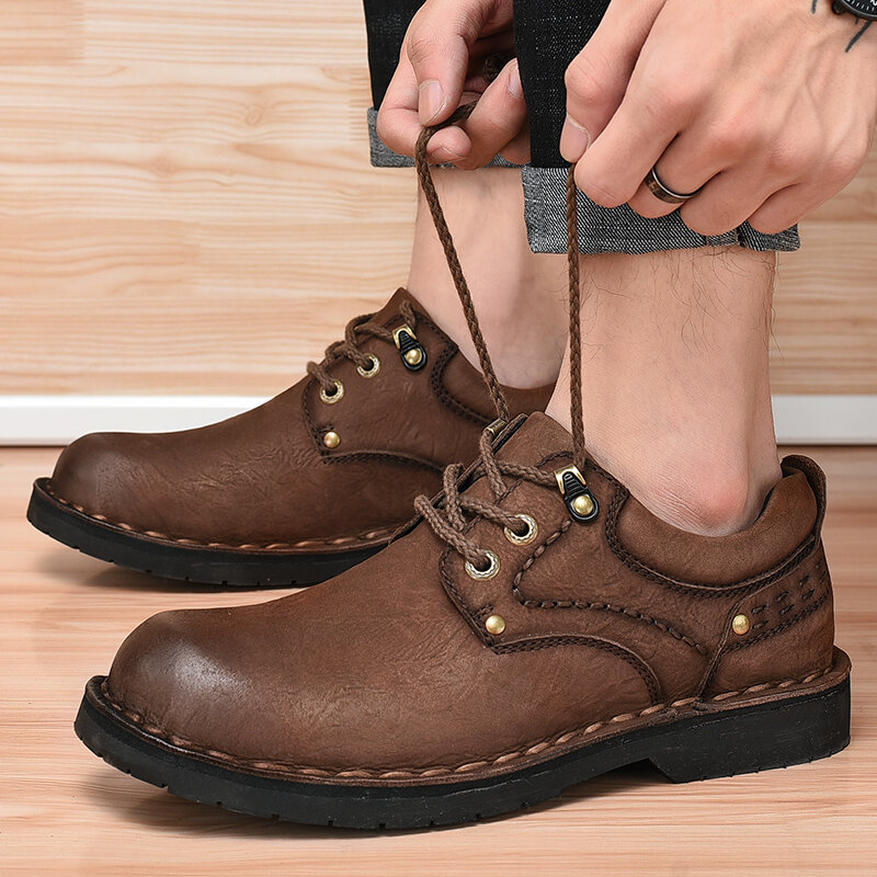 Scarpe da uomo in pelle di alta gamma Martin, scarpe da lavoro antiscivolo per il tempo libero all'aperto, scarpe da uomo casual in pelle quattro stagioni