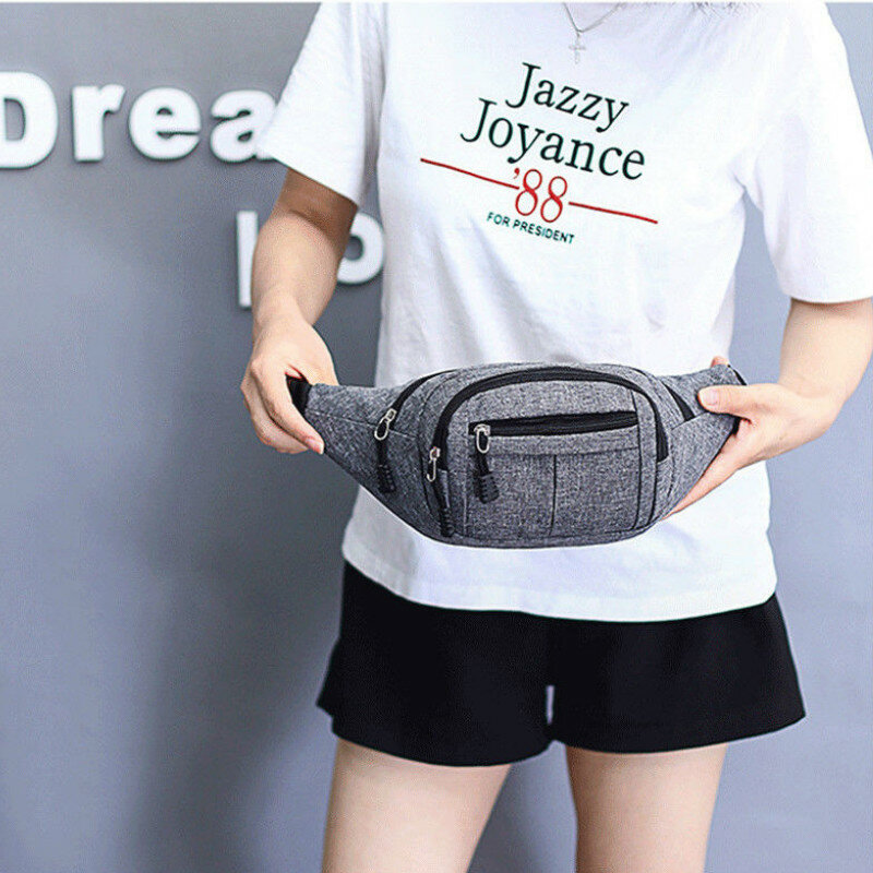 Sac de ceinture en toile unisexe, sac de ceinture fonctionnel décontracté pour téléphone, sac à main solide pour Couple, Harajuku Cargo tendance