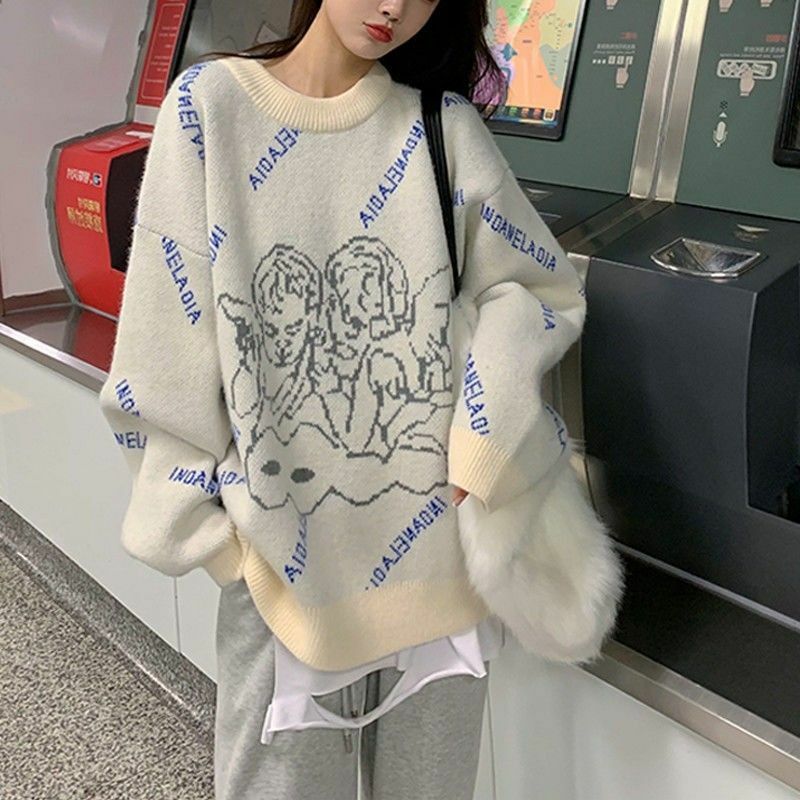 Base knit sweater for autumn and winter new retro outer wear round neck sweater female loose wind all-match base knit sweater
