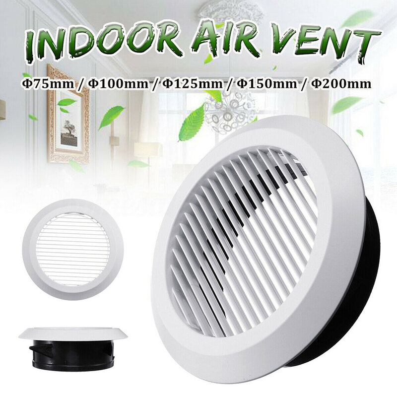 Air Vent Grille Circular Indoor Ventilation Outlet Duct Pipe Cover Cap 75mm/100mm/125mm/150mm/200mm For Bathroom Kitchen Office
