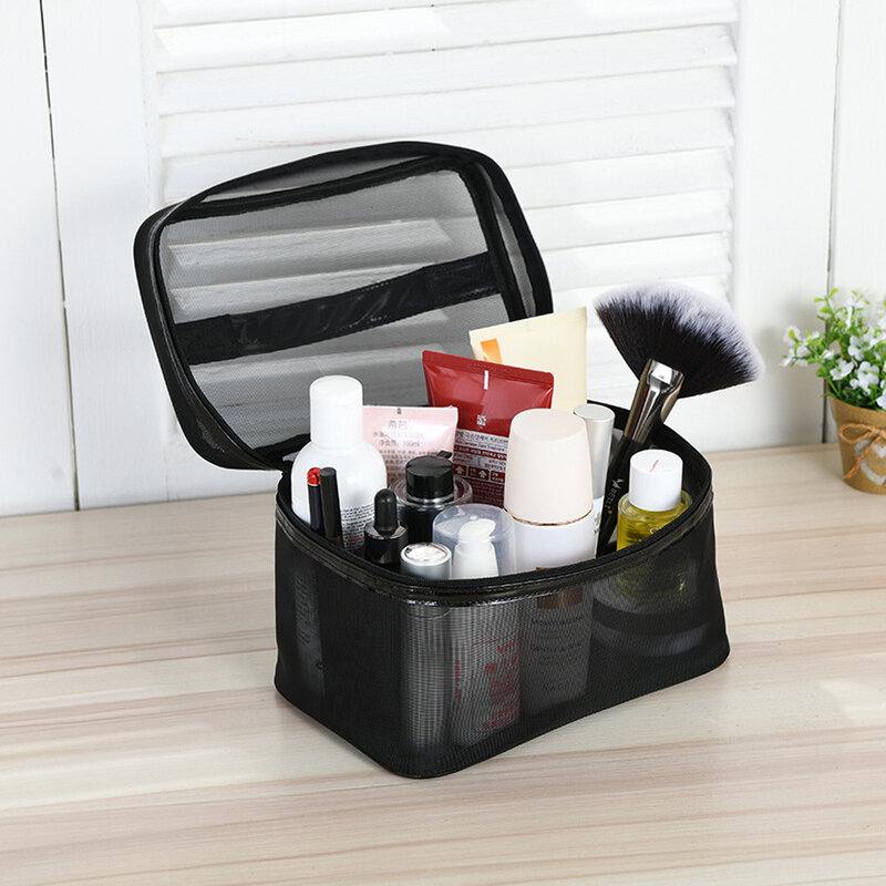 Bolsa de cosméticos portátil para hombre y mujer, organizador de viaje transparente, grande, a la moda, color negro, 1 Uds.