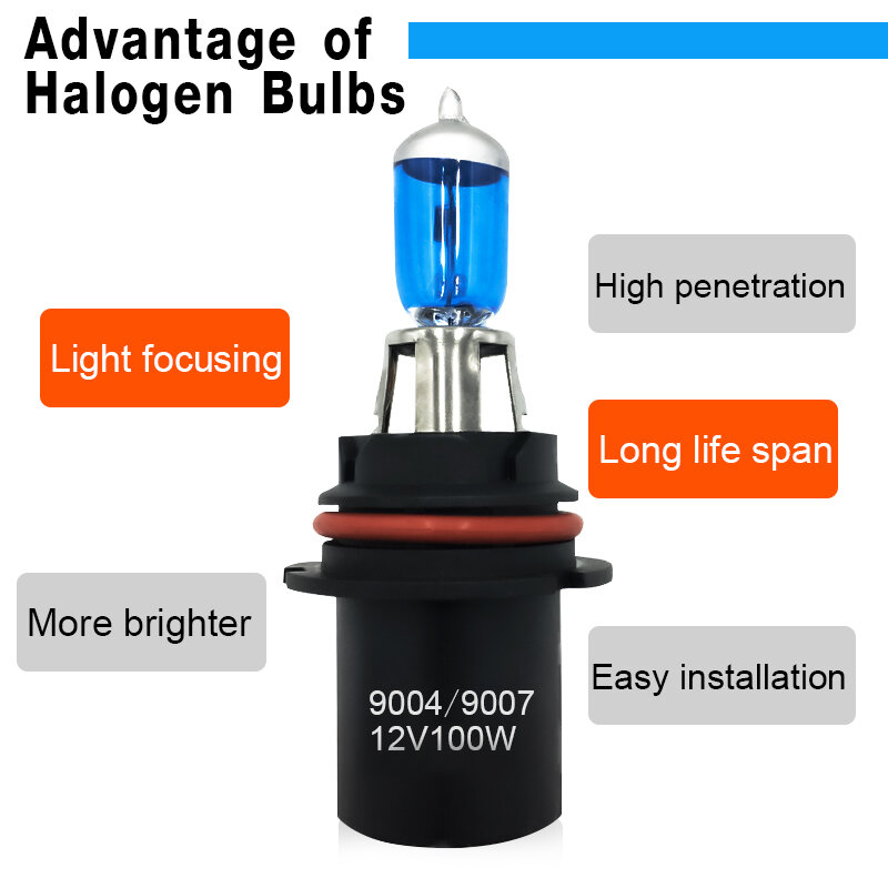 Eliteson-luces halógenas para faros antiniebla de coche, 12V, 100W, 90W, haz Alto y Bajo, bulbos principales, 9004, 9007, luces superblancas para camiones