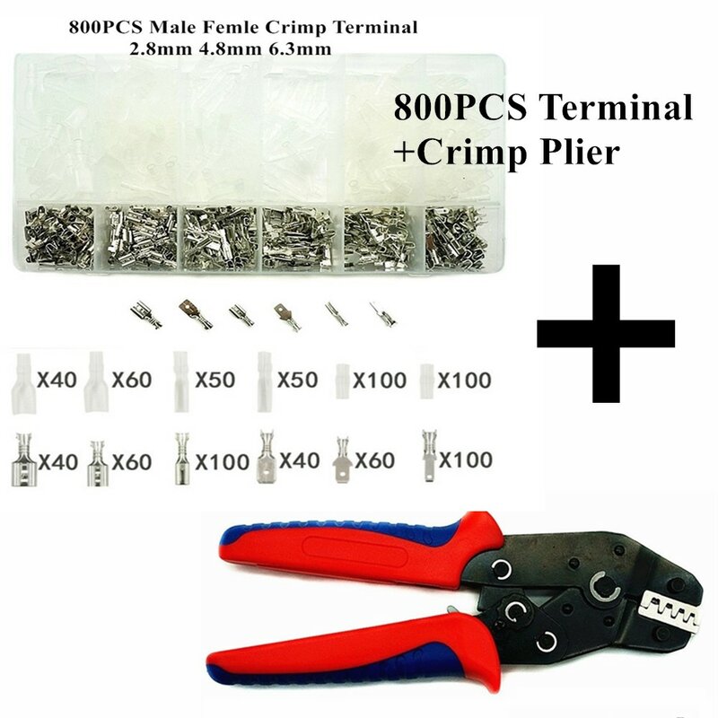 SN-49B Crimping Tool Crimp Plier With 800PCS Tab Terminals 2.8/4.8/6.3mm  Insulated Male And Female Wire Connector Kit