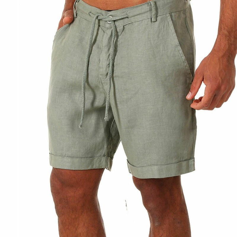 Novo algodão de linho masculino shorts 2021 verão cor sólida laço-up esportes shorts masculinos casual de cintura alta roupas esportivas plus size S-3XL