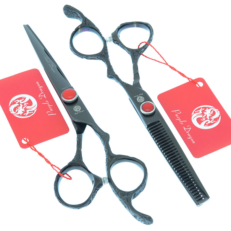 Purple Dragon 6 inch Hair Scissors Set Plum Handle Salon Hairdressing Scissors JP440C Barber Hair Cutting Thinning Shears A0116B