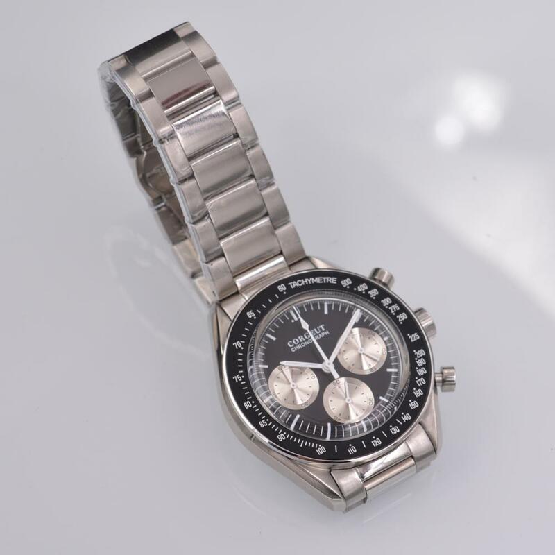 Homens relógio de pulso 2019 luxo corgeut marca superior dos homens aço inoxidável cronógrafo relógios de quartzo masculino relógio de negócios