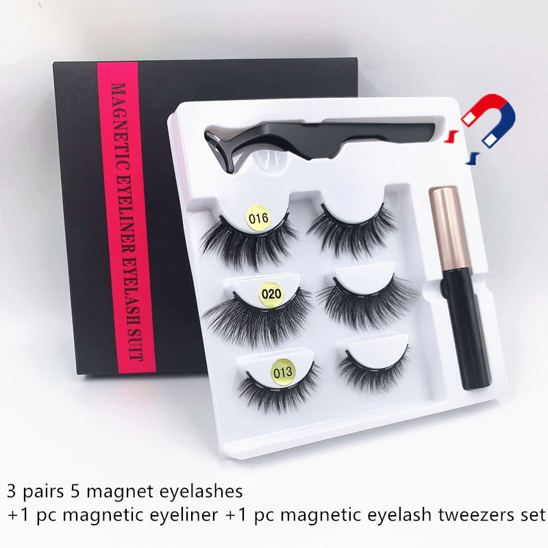 3 Pasang Set Bulu Mata Magnetik, Eyeliner Magnetik, Pinset Magnetik dan Set Bulu Mata Palsu untuk Grosir Bulu Mata Ekstensi