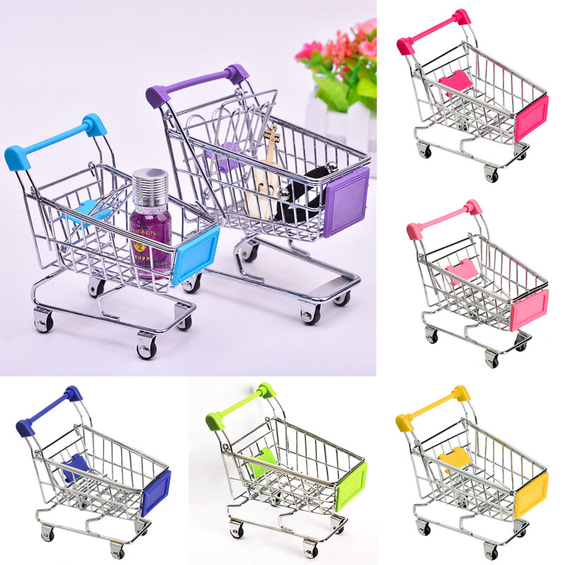 Carrito de mano de supermercado para bebé, Mini carrito de compras, decoración de escritorio, almacenamiento, juguete, regalo, accesorios de muebles para casa de muñecas
