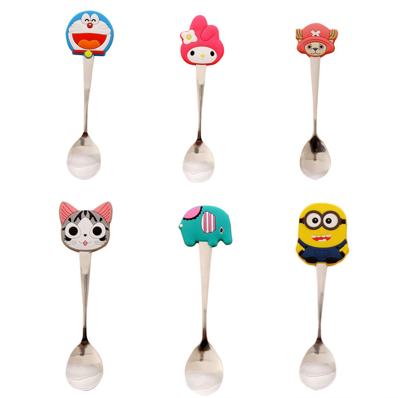 1pcs Cartoon Stainless Steel Cutlery Small Spoon PVC Soup Spoon Cute Kitchen Coffee Stir Spoon for Coffee Dessert Children Gift