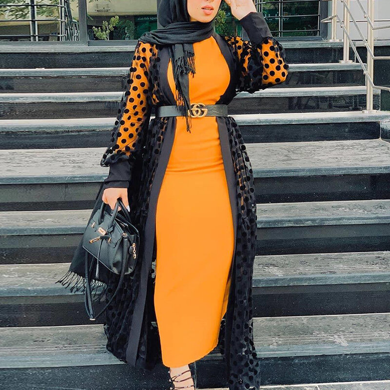 시폰 라마단 이드 Abaya 두바이 Kaftan Hijab 이슬람 기모노 카디건 Mujer Jilbab Caftan Abayas 여성용 터키 이슬람 의류