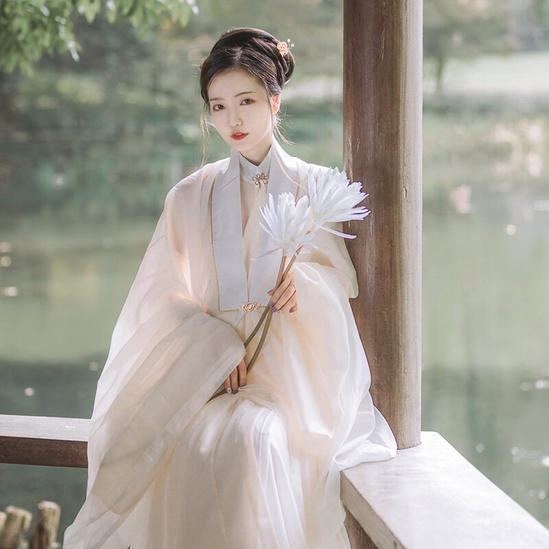 ที่กำหนดเอง Original Hanfu เสื้อผ้าสตรี Ming-สามชิ้นกระโปรงจีบ Stand-Up Collar และ slanted ผ้าคลุมไหล่