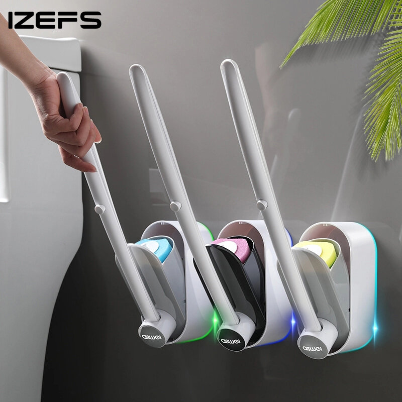 IZEFS Wall-mounted Disposable Toilet Brush Long Handle Cleaning Brush Home Bathroom Accessories No Dead Ends WC Cleaning Tools