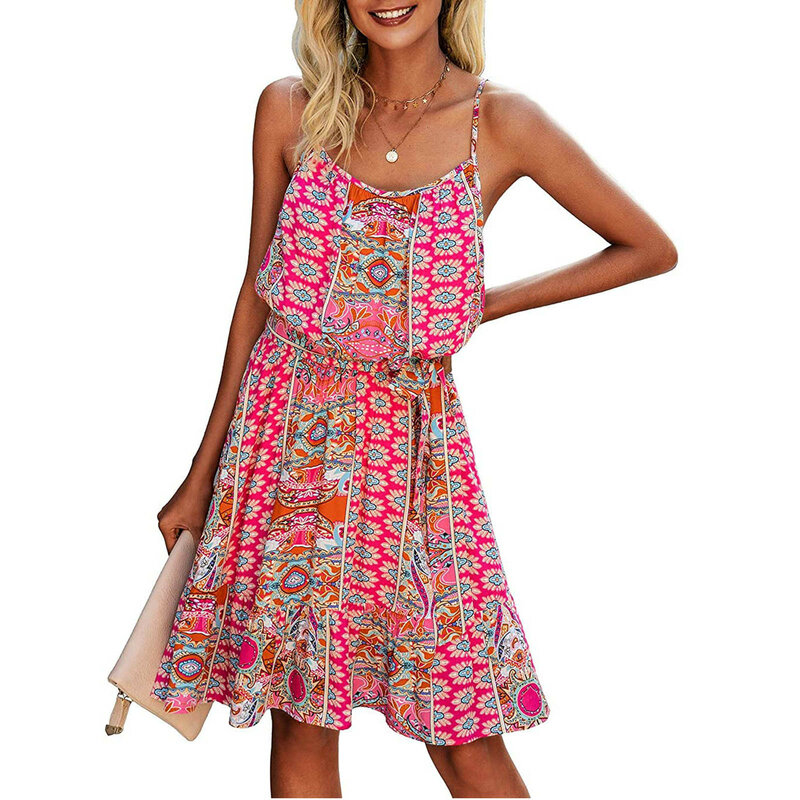のためのドレス夏のファッションの花プリントノースリーブドレスキャミソールロングドレスローブファムvestidos платье 2021 платья