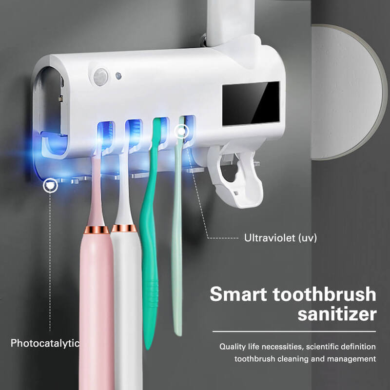 Energia solar uv escova de dentes desinfetante não há necessidade de carregar escova de limpeza de armazenamento titular dispensador de pasta de dentes do banheiro desinfetante