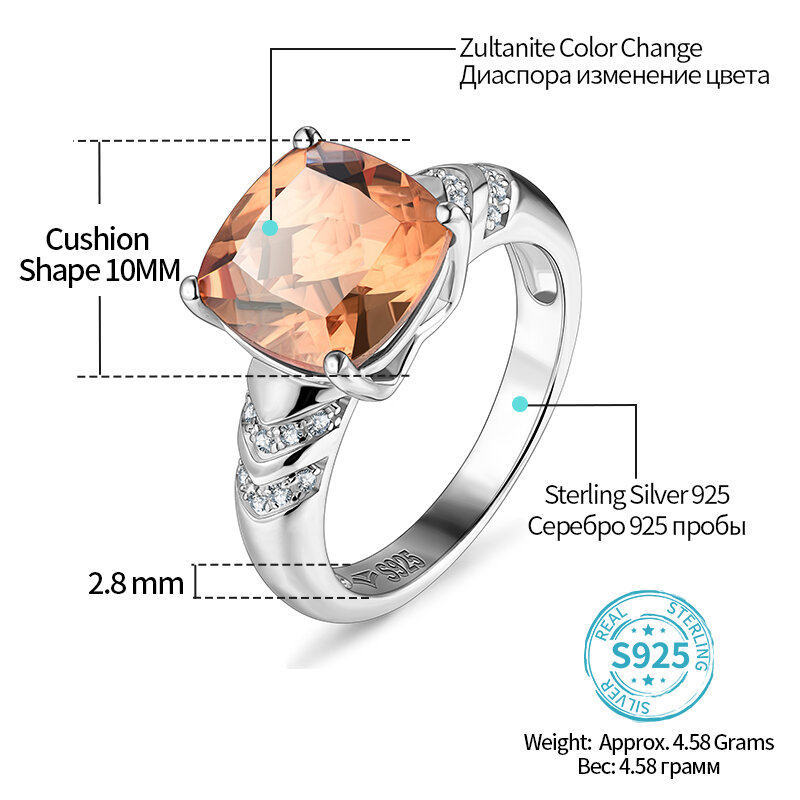 Zultanite mudança de cor turco zultanite prata esterlina anel feminino s925 jóias finas presente feminino estilo clássico