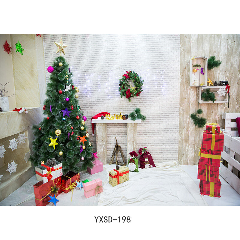 Natal tema interior fotografia fundo árvore de natal lareira crianças retrato para foto backdrops 21712 YXSD-07