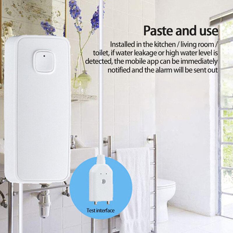Tuya-detector de vazamento de água, wi-fi, alarme remoto, sensor de nível de água, funciona com alexa e google home