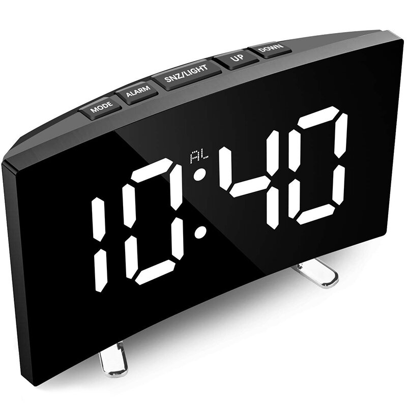 Relógio digital, 7 Polegada curvado regulável led sn relógio digital para o quarto das crianças, grande número branco relógio, função snooze