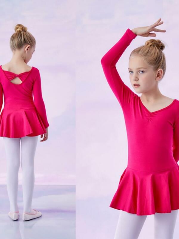 Jesień/zima w nowym stylu moda dziecięca sukienka do tańca spódnica baletowa Plus aksamitna odzież sportowa z długimi rękawami w jednolitym kolorze