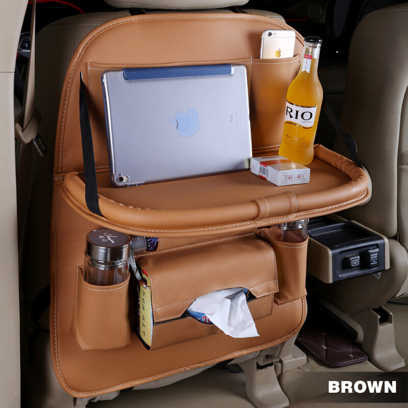 Из искусственной кожи сумка-Органайзер для спинки автомобильного сиденья, складной столик, сумка для путешествий, складной обеденный стол ...