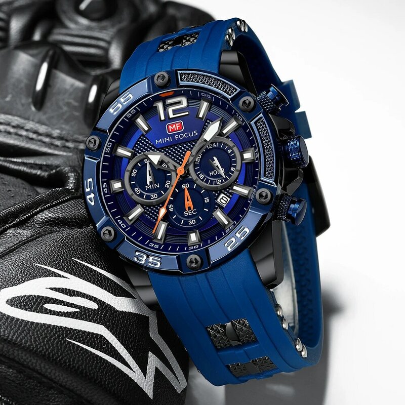 MINI FOCUS-Montre de sport étanche pour homme, horloges à quartz de luxe, marque supérieure, bracelet en silicone, mode, mf 0349