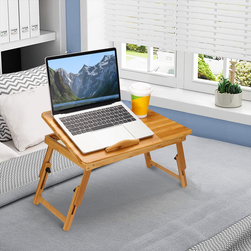 Настольная подставка для ноутбука, регулируемый портативный компьютерный столик, 2 размера, USB-вентилятор, из бамбука