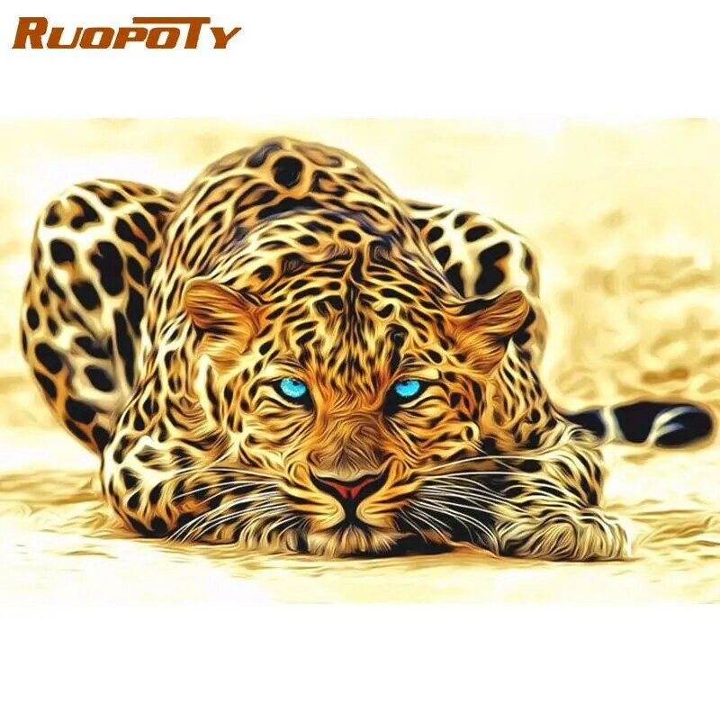 RUOPOTY diy rahmen Leopard tier DIY malerei durch zahlen Acryl bild wand kunst leinwand malerei home decor einzigartige geschenk 40x50cm