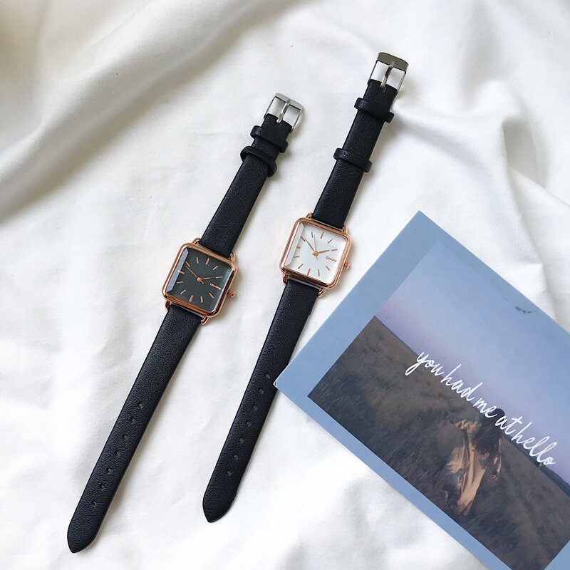 Минималистичные квадратные женские кварцевые часы, женские кожаные Наручные часы Ulzzang, модные брендовые простые женские часы, подарки