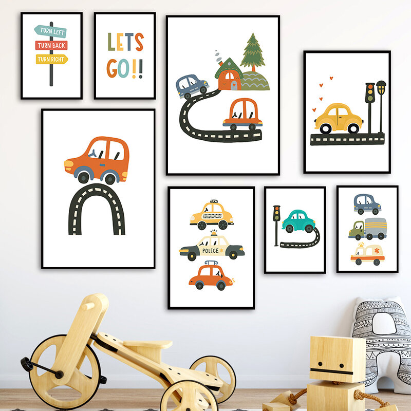 Картина на стену для грузовика, машины скорой помощи, детского транспорта, мальчика, Картина на холсте, скандинавские плакаты и принты, наст...