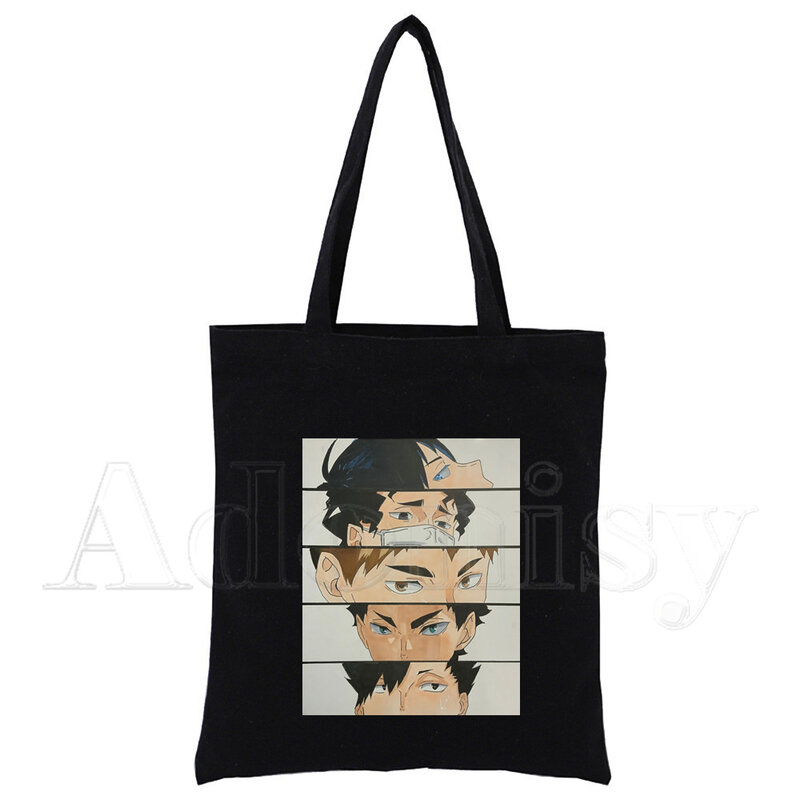 Haikyuu-Bolso de mano de lona para compras, bolsa de hombro reutilizable para libros, de regalo, color negro