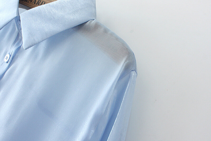 Camisa fina de manga larga para mujer, blusa informal transparente de talla grande, color sólido, XXXL, 4XL, KKFY5527