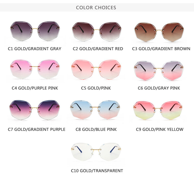 Fashion Rimless Sunglasses Women Brand Designer Sun Glasses Gradient Shades Cutting Lens Ladies Frameless Metal Eyeglasses UV400