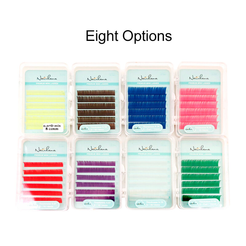 NATUHANA 5Cases/lot Red Pink Brown Purple Blue Green White False EyeLash Extension Individual Mink Color lashes cilia