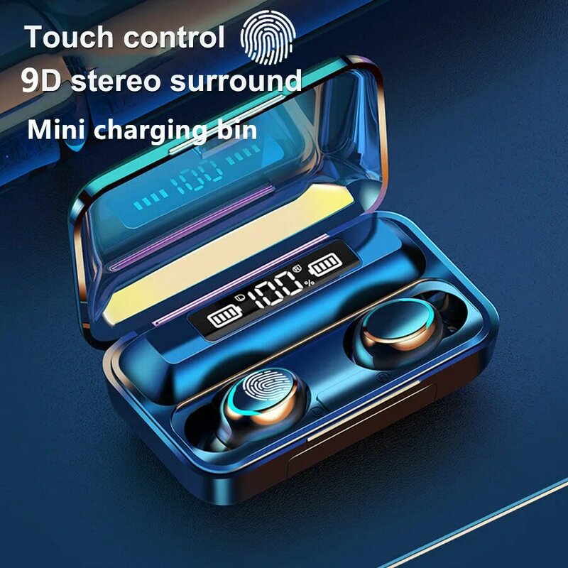 TWS Earphone Bluetooth Nirkabel 5.0 9D Bass Stereo Earbud Tahan Air Headset Bebas Genggam dengan Casing Pengisi Daya Mikrofon