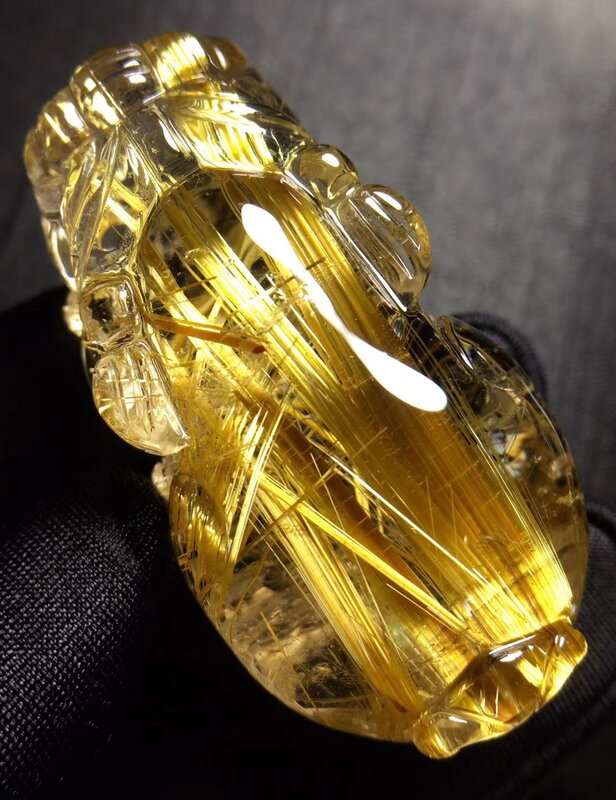 Pendentif Pi Xiu en Quartz rutilé pour hommes et femmes, bijoux brésiliens en or naturel, cristal précieux sculpté, 46.2x25.3x19.6mm, AAAAAAA