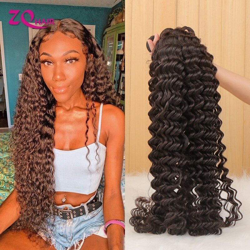 Zqhair-extensão de cabelo brasileiro para mulheres, aplique de cabelo encaracolado profundo, 8-24 tamanhos diferentes