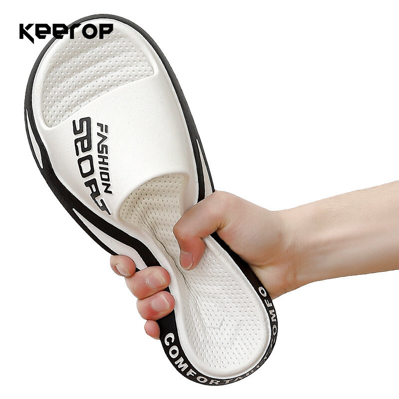 KEEROP PVC Men's Sports Slippers Fashion Trend Outdoor Beach Shoes Breathable Non-slip Thick Man Slippers Household Flip Flop