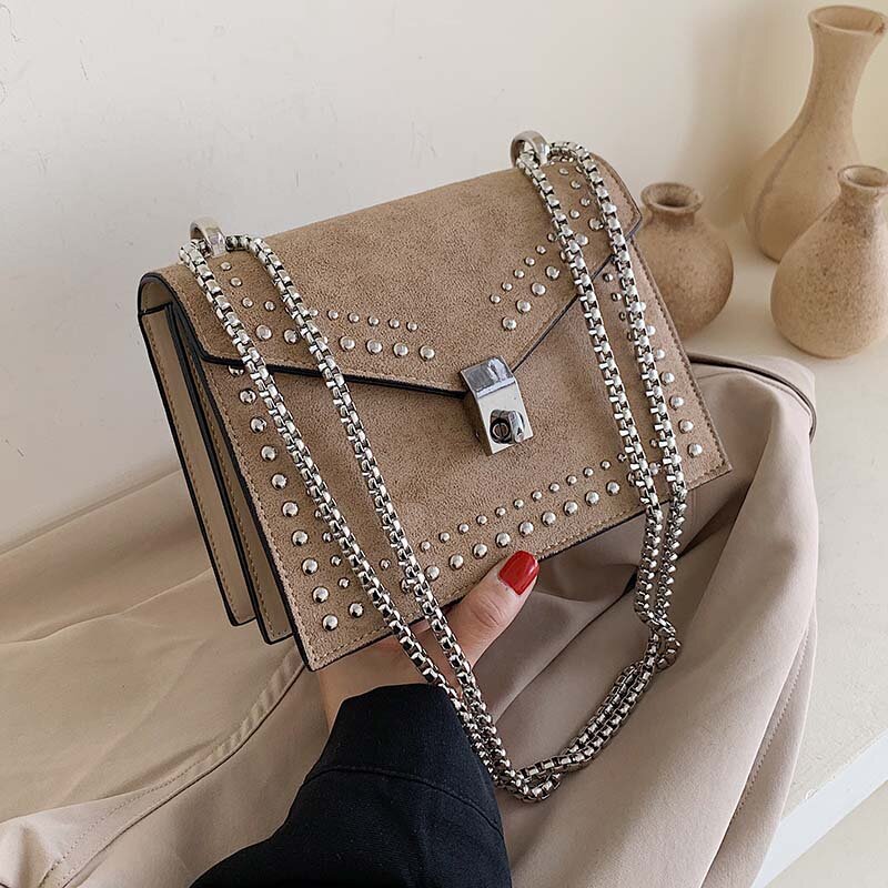 Scrub in pelle di marca Designer spalla borse semplici per donna 2022 catena rivetto borsa a tracolla di lusso borse piccole moda femminile