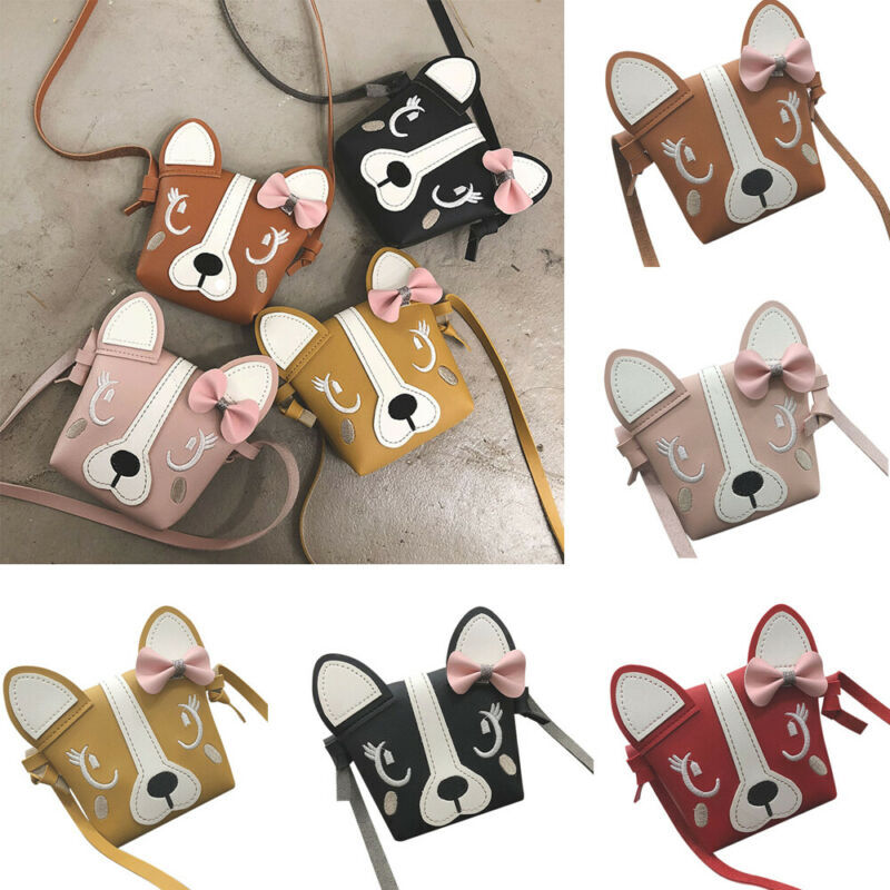 Pudcoco-小さな女の子のための合成皮革のショルダーバッグ,女の子のためのミニショルダーバッグ,かわいい犬の蝶ネクタイ付きのカジュアルなハンドバッグ