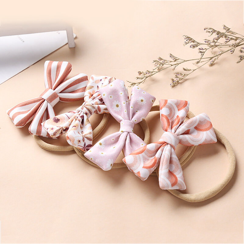 36 sztuk/partia, kwiatowy Print tkaniny Sailor Bow na nylonowe opaski lub spinki do włosów, akcesoria do włosów dla niemowląt