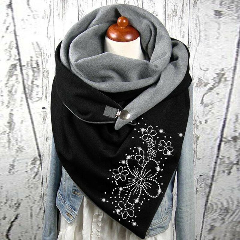 Fashion Elegant Winter Outdoor Adult Printing Cotton Button Soft Scarf Wrap Casual Neck Scarves Warm Scarves Shawls Women Men