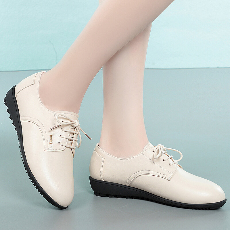 AIYUQI Spring Shoes Ladies New Casual Large Size Lace-up Women Loafers Genuine Leather Mother Shoes Women