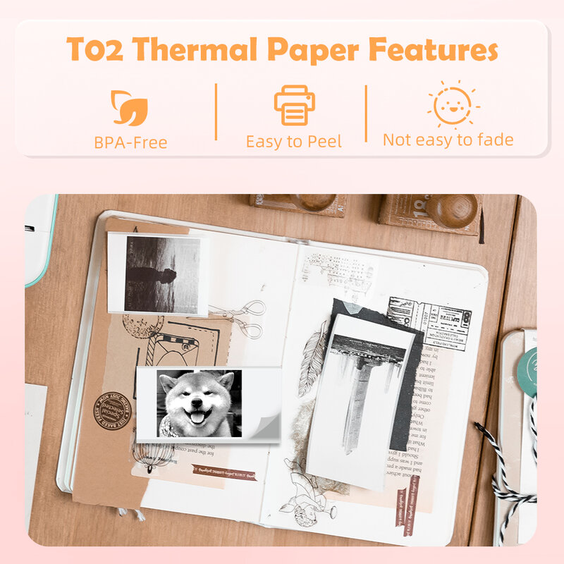 Papier termiczny Phomemo do T02/M02X przenośna drukarka etykiet przyklejony Fit DIY punktor Journal teksty fotograficzne notatki studyjne 53mm drukowanie